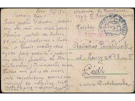 1919, Field postcard with a railway postmark “LEMBERG – KRAKAU 10 XI 19” to Lodz with a formation cahcet “11. KOMPANIA /Pułku