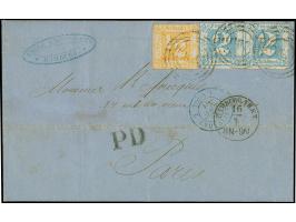 1865, 2 Sgr. blau im waagerechten Paar, mit ½ Sgr. orange, farbfrisch und gut durchstochen, mit Nr. “300” auf Faltbrief von “