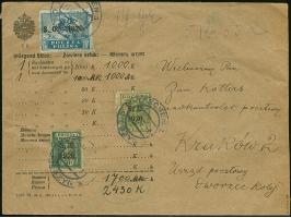 1920, S.O. overprint on 5 and 50 f. and 5 k., tied by bilingual cds. “TESCHEN 23.III.20” to value declared cover to Krakow, r