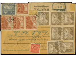 1919, Farmer and Grain store and sheaves 1m. single, 2m. irregular block of 5 and two singles and 2,5m. strip of three and si