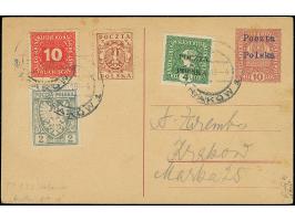 1919, Postal stationery card 10 h. with additional franking, used from “KRAKOW 11.III.19” on locally addressed card, fine, si