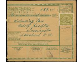 1918, Austrian Coat of Arms 40 h. tied by cds. “PROBUZUNA 1.11.1918” to parcel card to Przemysl with arrival mark, minor tran