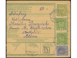 1918, Austrian Coat of Arms 5 h., two singles and 40 h. single together with Emperor Charles I. 30 h., all tied by cyrillic c