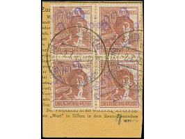 “29/(Eimersleben)Eilsleben a” in violett &nbsp;auf 4 Werten 60 Pfg. braun, auf Paketkartenausschnitt (rückseitige Frankatur e