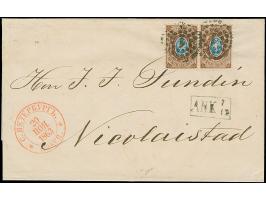 10 k. brown/blue, horizontal pair of vivid deep &nbsp;colours and with good perforations, neatly tied by circular dotted canc