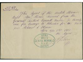 1883, BELL'S ASIA MINOR S.S.Co SYRA AGENCY blue oval cachet on agents bill, vertical file fold, very fine and attractive stea