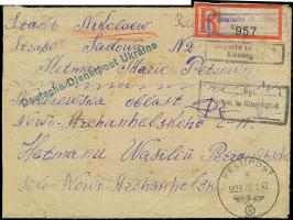 1942, Rahmenstempel “RM…Rpf. Nachw. in Kirowograd” auf R-Brief mit Feldpost-Normstempel “a 929 2.2.42” &nbsp;und Ra2 “Deutsch