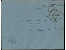 1944, “Auslandsleitstelle der A.B.P. PARIS 14.MRZ.1944”, schwarzer Rahmenstempel klar auf Feldpostbrief mit Normstempel “e 15