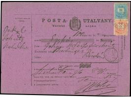 1874, 10 kr. blue and 5 kr. rose tied by cds. SZABADKA 22.1.76" to complete money order to Bezdan with arrival mark. The lowe