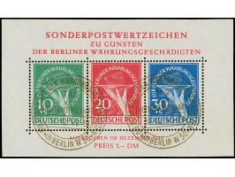 1949, Währungsgeschädigten-Block mit Ersttag-Sonderstempel “BERLIN W30 TAG DER NOTNOTGEMEINSCHAFT 17.12.49-19”, tadellos, Fot