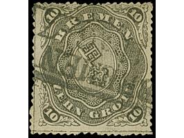 1863, 10 Gr. mit Durchstich D1I, sauber mit Rahmenstempel “BREMEN” (KS 120) entwertet. Die farbfrische Marke mit allseits sau