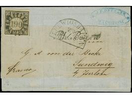 1849, 1 Kr. schwarz, Platte 1, farbfrisch und allseits breitrandig geschnitten, oben mit durchgehender Trennungslinie, sauber