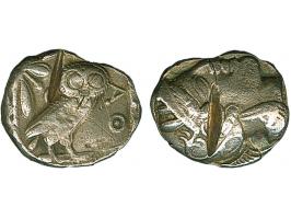 GRIECHENLAND/ATHEN: 449/413 v. Chr., Tetradrachme, Av. Kopf der Athena mit attischem Helm n. r. Rv. Eule mit Olivenzweig und 