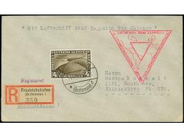 1933, Chicagofahrt 1-4 M. kpl. auf einem Zeppelinbrief und einer R-Zeppelinkarte, ab “FRIEDRICHSHAFEN 14.10.33 20-21” nach Wi