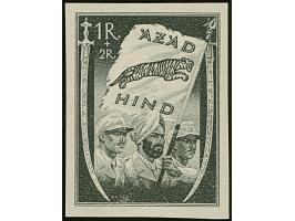 1943, Azad Hind 1-12 A. gezähnt und geschnitten, sowie 1 R., alle drei verschiedenen, postfrisch, tadellos