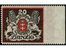 1921, Großes Staatswappen 20 M., Probedrucke auf Papier mit stehendem Wasserzeichen und violettem Rosettenunterdruck, reches 