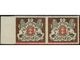 1921, Großes Staatswappen 10 M.grau/rot im waagerechten Seitenrandpaar, Probedruck ohne Rosettenunterdruck auf gummiertem Pap