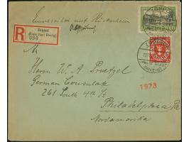 1924, Ansichten 1 G. mit Plattenfehler “gebogener senkrechter Strich im ”O" und abweichendes “i” und Zufrankatur Wappen 20 Pf