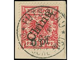 1900, Futschau Provisorium mit steilem Aufdruck 5 pf. auf 10 Pfg., sauber mit klarem EKr. “FUTSCHAU 5/4 01” auf Briefstück, t