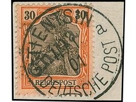 1900, Handstempel 30 Pfg., farbfrisch und gut gezähnt, sauber mit Stempel “TIENTSIN 11/1 01” auf Briefstück, tadellos, ein se