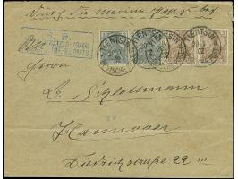 PETSCHILI: Germania 3 Pfg. dunkelorangebraun, zwei Einzelwerte zusammen mit Germania 2 Pfg. grau, farbfrisch und bis auf den 