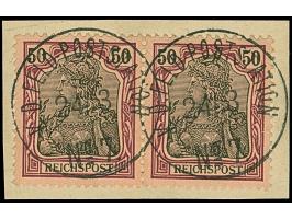 PETSCHILI: Germania 50 Pfg. bräunlichlila/rotschwarz, waagerechtes Paar, farbfrisch und gut gezähnt, sauber mit EKr. “K.D. FE