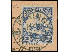 PETSCHILI: Kiaoutschou 20 Pfg. lilaultramarin, farbfrisch und gut gezähnt, sauber mit EKr. “PEKING 16/08 01” auf Postanweisun