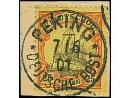 PETSCHILI: Kiaoutschou 25 Pfg. rötlichorange/gelbschwarz, farbfrisch und gut gezähnt, sauber mit EKr. “PEKING 7/06 01” auf Br