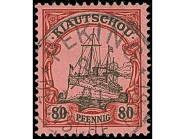 PETSCHILI: Kiaoutschou 80 Pfg. dunkelrötlichkarmin/rotschwarz, farbfrisch und normal gezähnt, sauber mit EKr. “PEKING 8/8 01"