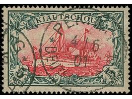 PETSCHILI: Kiaoutschou 5 M. grünschwarz/bräunlichkarmin, farbfrisch und sehr gut gezähnt, sauber mit klarem EKr. “PEKING 4/5 