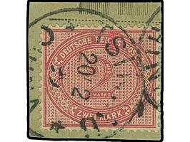 1898/1901, 2 M. dunkelrotkarmin, farbfrisch und gut gezähnt, sauber mit EKr. “TSINGTAU 20/2 99” auf Paketkartenausschnitt, ta