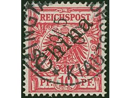 1898/1901, China Diagonaler Aufdruck 10 Pfg. rotkarmin, farbfrisch und gut gezähnt, sauber mit Stempel “TSINGTAU KAIUTSCHOU 3