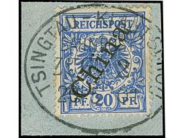1898/1901, China Steiler Aufdruck 20 Pfg. violetultramarin, farbfrisch und gut gezähnt, sauber mit Bahnpoststempel “TSINGTAU-