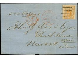 7 Schilling gelborange, allseits breitrandig, mit sauberem Strichstempel und nebengesetztem roten "HAMBURG PAID OCT: 28 1861"