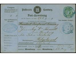 1866, Postanweisung 4 Sch. grün, mit nebengesetztem blauen Aufgabestempel "HAMBURG ST.P. 17.8.66" nach Helgoland mit Auszahlu