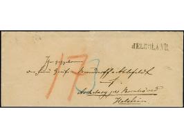 1853, "HELGOLAND." klarer Abschlag des Hamburger L1 auf Briefkuvert mit vollem Inhalt via Hamburg mit mit dänischem DKr. “K.D