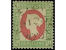 ¼ Sch. grün/karmin, der Fehldruck, farbfrisch und gut gezähnt, sauber mit Kreisbogenstempel "HELIGOLAND" entwertet, mit den ü
