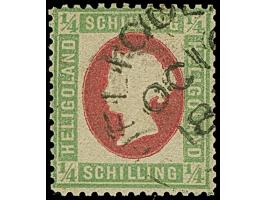 ¼ Sch. grün/karmin, der Fehldruck, farbfrisch und gut gezähnt, sauber mit Kreisbogenstempel "HELIGOLAND" entwertet, mit den ü