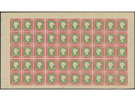 2 Sch. &nbsp;lilakarmin/dunkelgelblichgrün, kompletter Bogen zu 50 Marken mit allen Rändern, Feld 1 mit Plattenfehler "Linke 