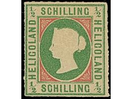 1867/73, 1. Schilling Ausgabe ½ Sch. bläulichgrün/rötlichkarmin, Kopftype II, farbfrisch und gut durchstochen, sauber ungebra