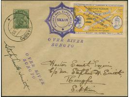 Indien: 1935, Rakete Nr. 58 " vom 13.4. über dem Fluss Rungpo, Brief mit gelber Vignette und Freimarke 3 P. im waagerechten D