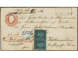 1852, Oktogon-Umschlag 4 Sgr. braun mit Zufrankatur 2 Sgr. auf graublau im waagerechtem Paar, unten winzig berührt bis vollra