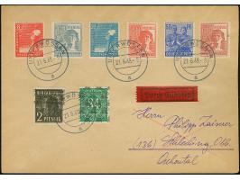 1948, Netzaufdruck 84 Pfg. zusammen mit Netzaudruck 2 Pfg. und weiterer Zufrankatur mit Ersttagsstempel “UNTERWÖSSEN 21.6.48”