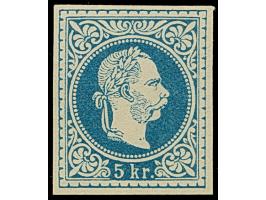 1867, Probedruck Franz Joseph 5 Kr. blau, ungezähnter Einzelabzug in blau auf dünnem, ungummierten Papier, tadellos, selten, 