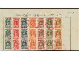 1923, Queen Wilhelmina Silver Jubilee 5c.-5g., each as strip of three affixed to part of archive page, with handstamps “POSTE