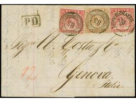 9 Kr. gelbbraun, abwechselnd geklebt mit 2 Einzelwerten 3 Kr. rosa, mit 'Duplex-Entwertung' durch Nr. "85" bzw. DKr. "LUDWIGS