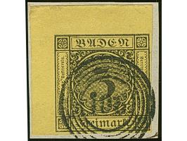 3 Kr. auf gelb,, allseits breitrandige linke obere Bogenecke mit ca. 5,5/6,5 mm Bogenrändern, mit sauber aufgesetzter Nr. "10