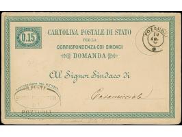 1875, official double card 15l., used back and forth with cds. “POZZOULI 10 … 76” with text, toned and transportation wear, t