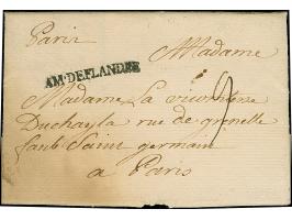 1749, "AM.DE.FLANDRE" clear straight-line on entire letter from Mons to Paris, rated with the single soldiers rate of "9" sol