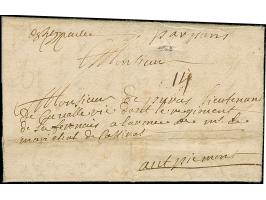 1696, entire letter from a member of the Armee de Flandre to the army of Marchal Catinat at Piedmont "par Paris", rated "14" 